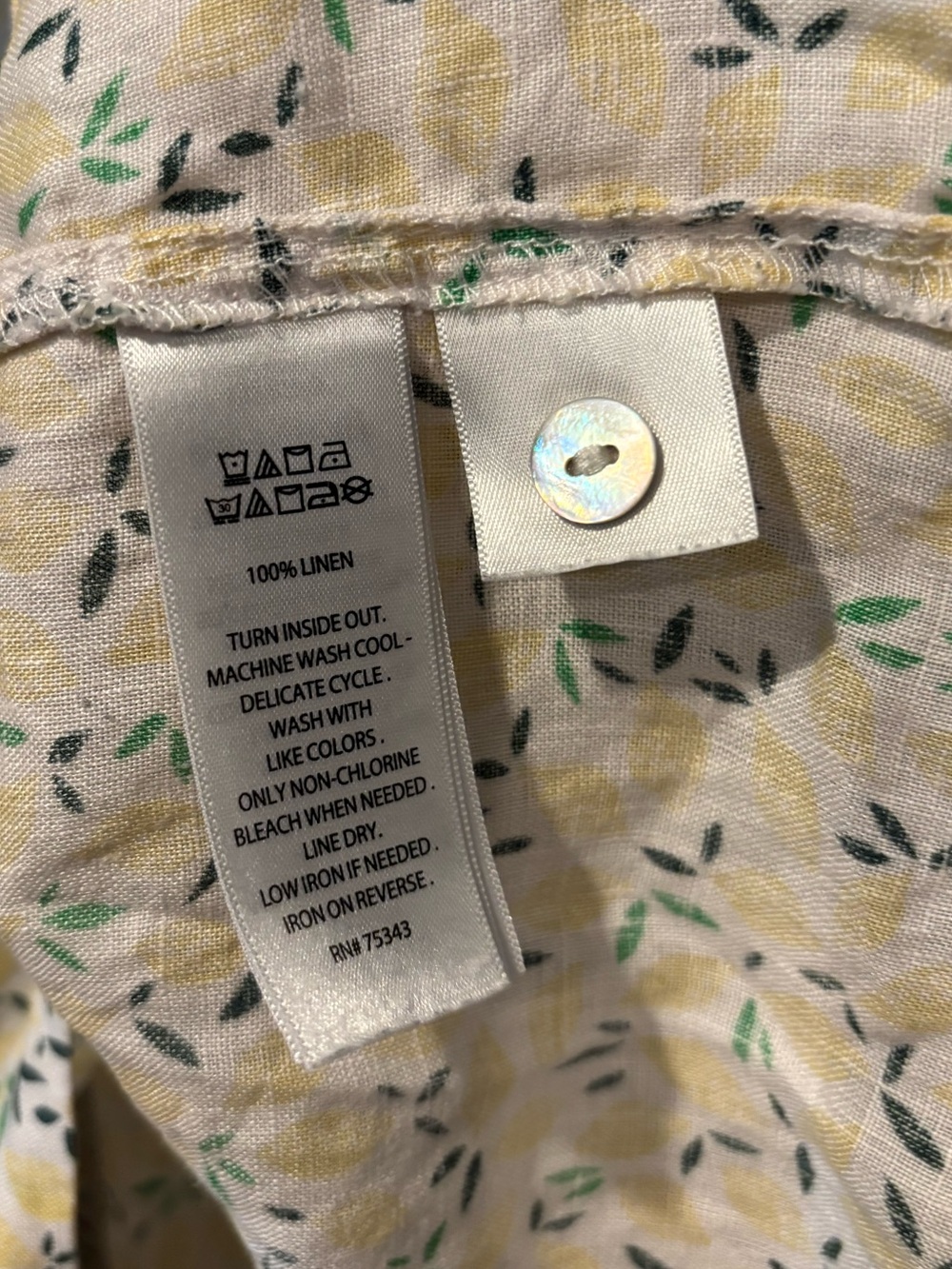 Cynthia Rowley 100% Linen Lemon Print Collared Blouse - Picture 4 of 5